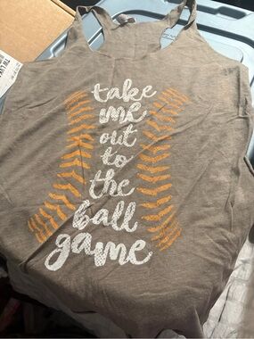 Next Level Apparel Gray Tank Top with White Script and Orange Stitch Graphic